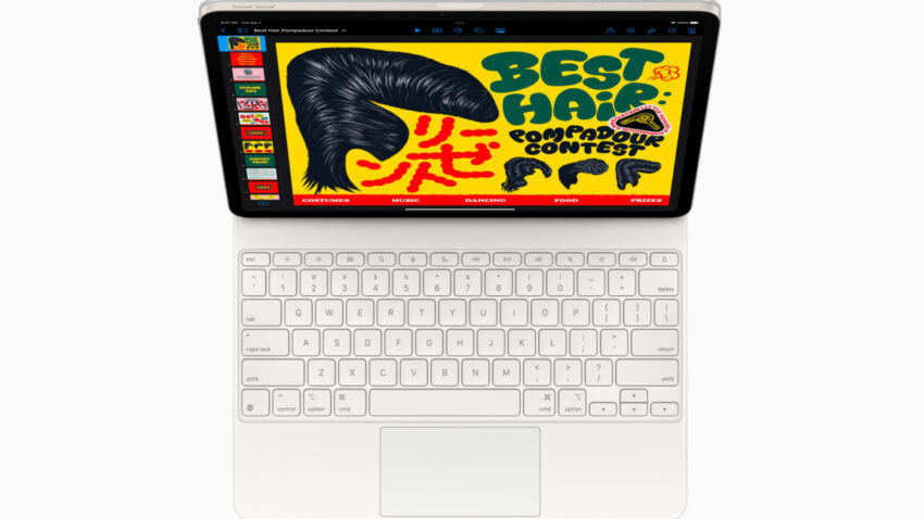 Apple iPad Air and Magic Keyboard top view 250304 1152x648